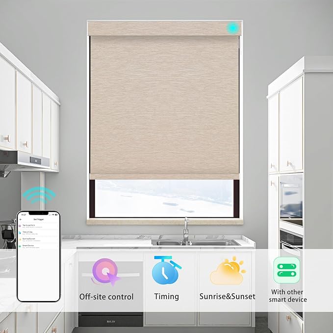 Changshade Smart Roller Shade with Remote Control Blackout Automatic Window Shades for Home Custom Size Motorized Blinds for Windows Compatible with Alexa,Google Home,Apple Homekit, Brown