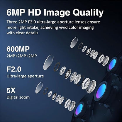 EVERSECU Triple Lens WiFi PTZ Security Camera, Three Cameras in One, Side Cameras with Adjustable All-Angle Arm, 2K 360° View No Blind Spot, Auto Tracking, Spotlight, 2 Way Audio