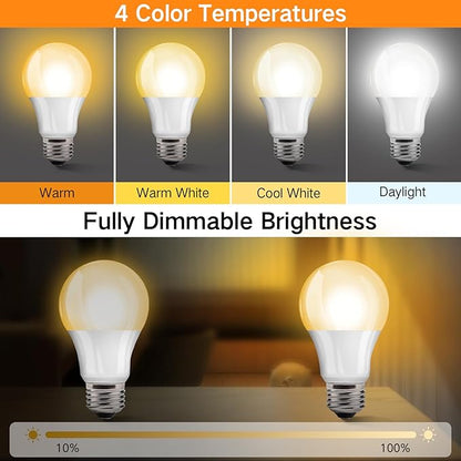 OUTON 2 Pack A19 LED Light Bulb with Remote Control, Efficient 9W LED Bulb (60Watt Equivalent), 810 LM, Dimmable, 3000K-6000K, E26 Base, LED Bulb with Timer for Living Room, Bedroom, 2 Bulb & 1 Remote