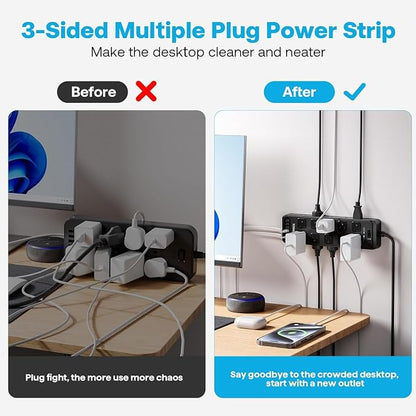 20AC Power Strip with USB Ports, Heavy Duty Surge Protector Power Strip 15 Amp, 6Ft Extension Cord with Multiple Outlets (Black, 6.5FT)