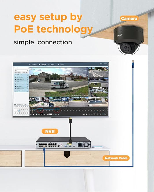 16 Channel Security Camera System, 12PCS 5MP Wired IK10 Vandal Dome PoE Camera Outdoor, Human Detection, Built-in Mic, Remote Access, 4K 16CH PoE NVR 4TB HDD for 24-7 Recording, PD54B1216-5M
