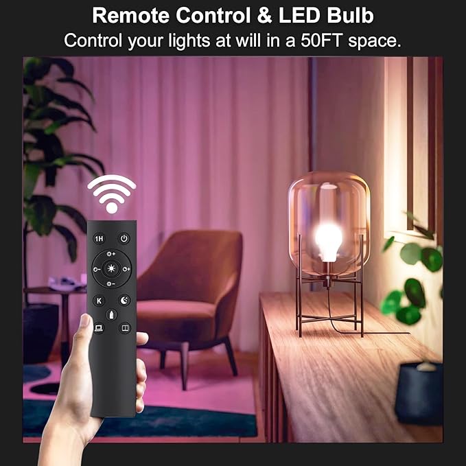 Dimmable A19 LED Bulb with Remote Control,800LM 9W Bright Led Light Bulbs,3000-6000K Adjustable Color Temperature Lamp Bulb with E26 Base,Timing,Memory Function,LED Light for Bedroom Livingroom Lamp