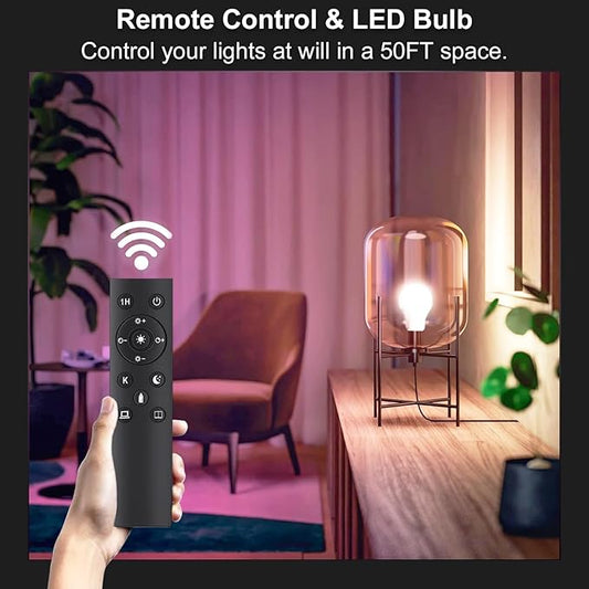 Dimmable A19 LED Bulb with Remote Control,800LM 9W Bright Led Light Bulbs,3000-6000K Adjustable Color Temperature Lamp Bulb with E26 Base,Timing,Memory Function,LED Light for Bedroom Livingroom Lamp