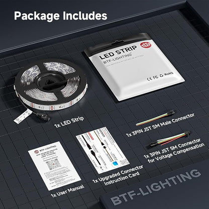 BTF-LIGHTING WS2812B IC RGB LED Strip,UL Listed,Pure Gold Wires,DC5V 16.4FT 150LED 5050SMD,Individually Addressable,Flexible for DIY Chasing Full Color Project,3M Tape,IP30(No Adapter or Controller)