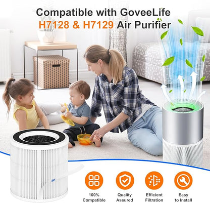 2 Pack H7129 H7128 Replacement Filter Compatible with GoveeLife H7129 H7128 Smart Air Purifiers, 3-in-1 H13 True HEPA Filters for Govee Air Purif-ier, 4 Extra Pre-Filters