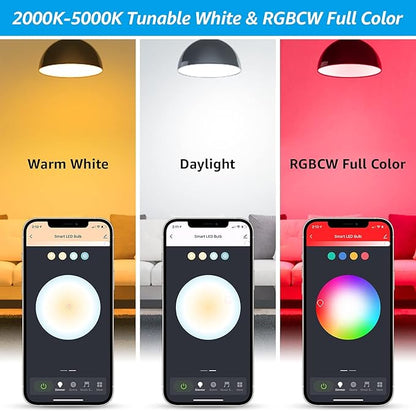 TORCHSTAR A21 Smart Light Bulbs, WiFi & Bluetooth, Compatible with Alexa, Echo, and Google Home, 2000K-5000K RGBCW Smart LED Bulb, No Hub Required, 75W Equivalent, E26 Base, Pack of 2