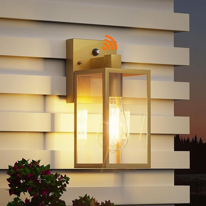 WIHTU Gold Dusk to Dawn Porch Lights, Exterior Lighting Fixtures for House, Waterproof Outdoor Wall Lights Wall Sconce Lamp, Anti Rust Coach Lights for Doorway, Garage