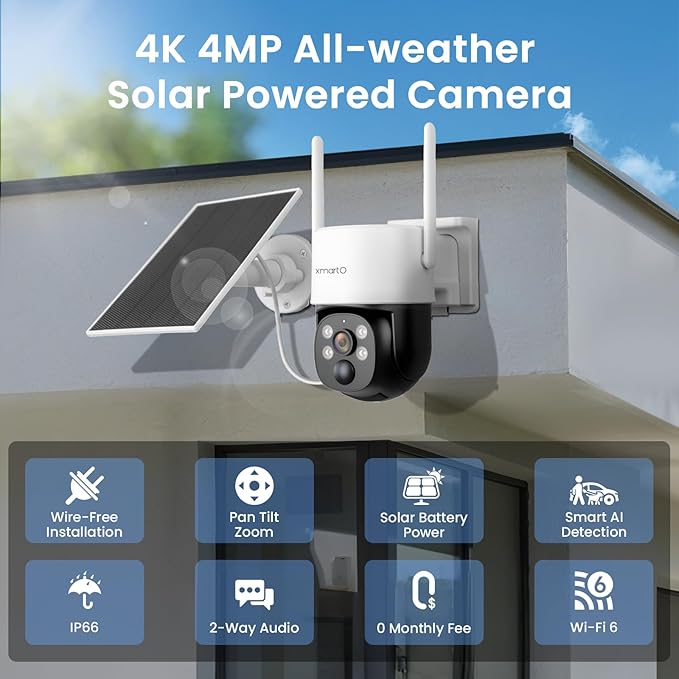 xmartO Wire-Free PTZ Solar Home Security Camera System Wireless, 14-Set 2K 4MP QHD CCTV Camera Kit with 4k 16CH Expandable Wi-Fi 6 NVR, All-Weather Solar Charge