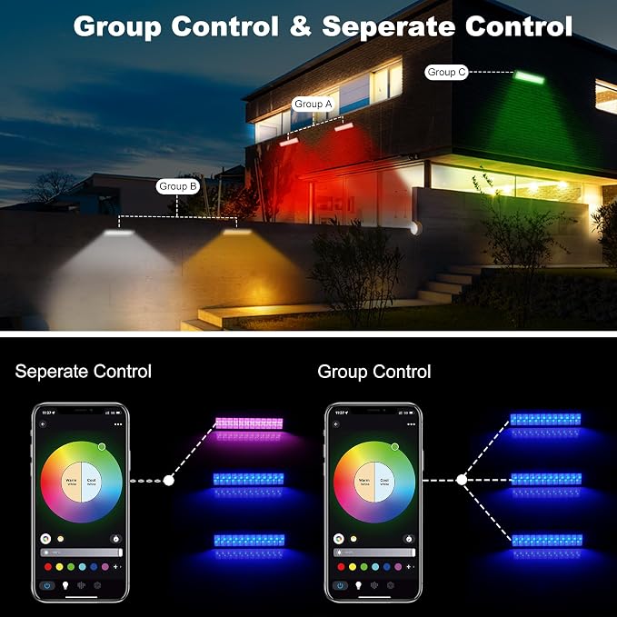 T-SUN RGB Flood Light Bar 2 Pack 50W RGBCW Outdoor Wall Washer Flood Lights | Color Changing LED Wash Lights with APP & Remote Control, Music Sync, Timer, Memory, 2700K-6500K for House Garden Party