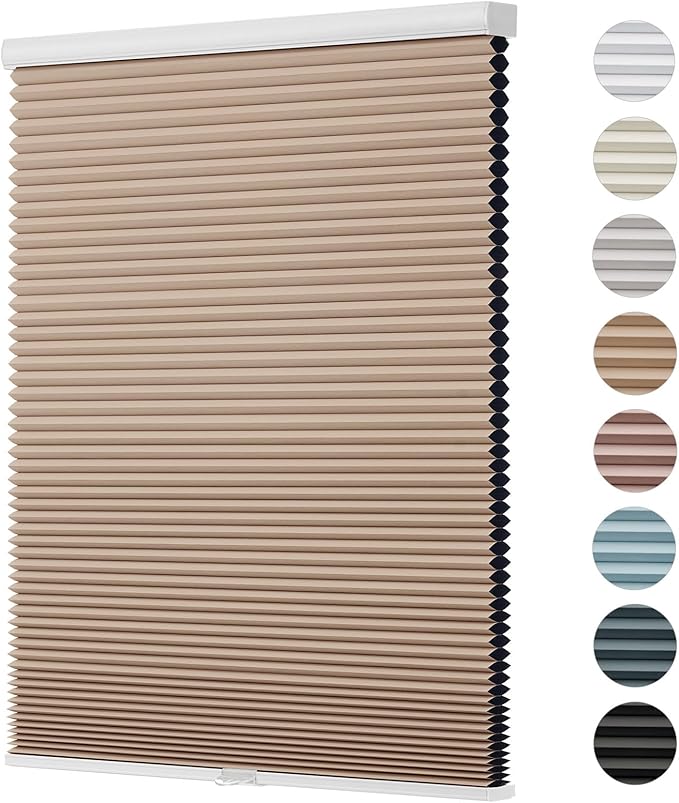 Changshade Cordless Blackout Cellular Shades for Indoor Windows, Custom Size Black Out Honeycomb Blinds Room Darkening Thermal Insulated 1.5" Cell Easy Install for Bedroom, Bathroom, Nursey, Brown