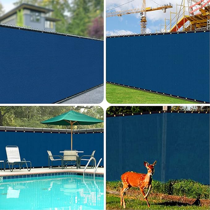 iCover 6x50ft Privacy Screen Fence, Outdoor Fencing Panels, Garden Windscreen Mesh Shade Sail Net Barrier, Include Reinforced Bindings and Brass Grommets Cable Zip Ties, Blue