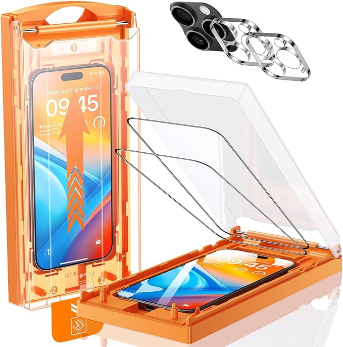 UNBREAK TOP 9H+ Glass 2+2 Packs for iPhone 16 Pro Max Screen Protector 6.9'' with Camera Lens Protector [Zero Bubble, Auto-Dust Removal] [10X Military Protection] Tempered Glass Full Edge Coverage
