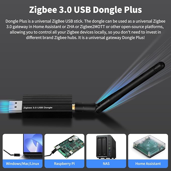 Haozee Zigbee Gateway, A Universal Gateway Dongle Plus, TICC2652P1+CH340C Zigbee USB Flash Drive Coordinator for ZHA in Home Assistant or Zigbee2MQTT, Open HAB etc.