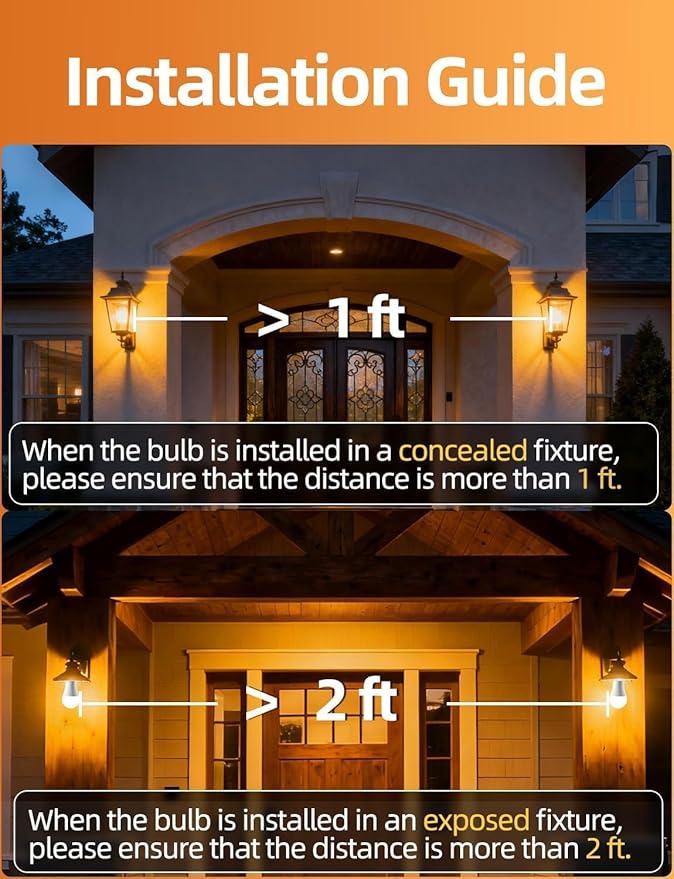HEKEE Dusk to Dawn Light Bulbs A19 8W 900 Lumens, Outdoor Porch Lights, 60 Watt Equivalent, Amber LED Orange-Yellow Sensor Bulb, Security Bulb(Auto On/Off), E26 Screw Base(4 Pack)