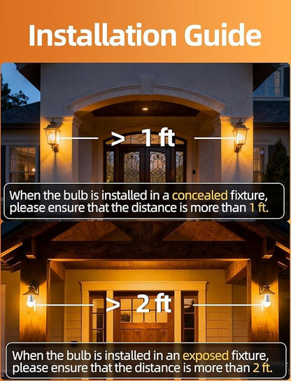 HEKEE Dusk to Dawn Light Bulbs A19 8W 900 Lumens, Outdoor Porch Lights, 60 Watt Equivalent, Amber LED Orange-Yellow Sensor Bulb, Security Bulb(Auto On/Off), E26 Screw Base(4 Pack)