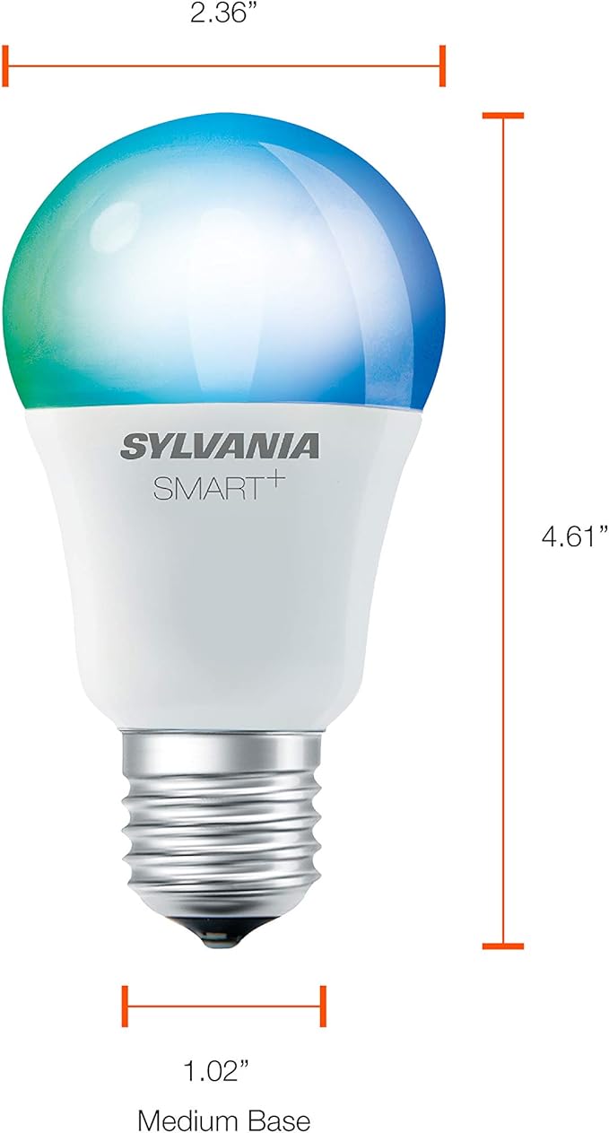 SYLVANIA SMART+ Bluetooth Full Color and Tunable White A19 LED Bulb, Fully Dimmable, Compatible with Alexa, Apple HomeKit and Google Assistant, 1 pack