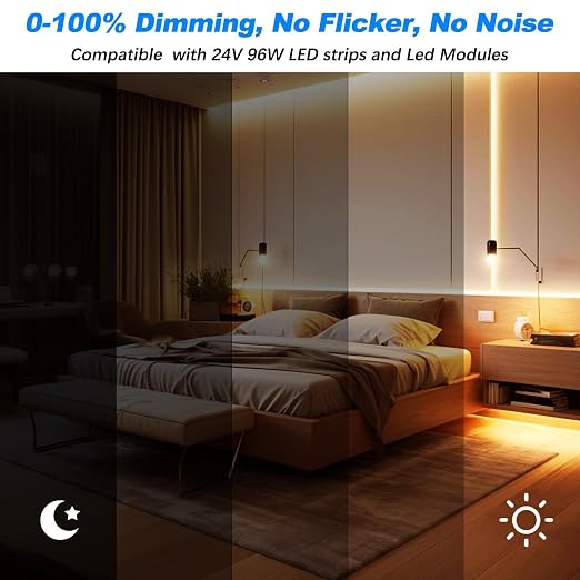 96W Dimmable LED Driver 24V with Junction Box,Triac ELV/MLV LED Transformer Compatible with Lutron&Leviton Switches,Dimmable Power Supply for Indoor/Outdoor Lights,UL&FCC-Listed