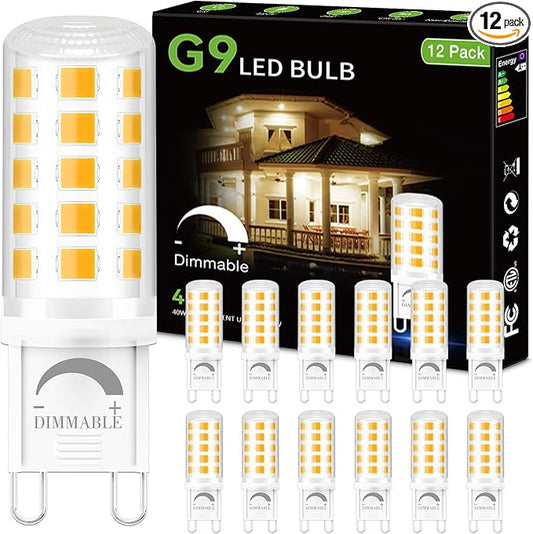 DAYBETTER 12 Pack Dimmable G9 LED Bulb 4W (40 Watt Equivalent), 3000K Soft Warm White, G9 Halogen Bulb T4 G9 Bi-pin Base Light Bulbs for Chandelier,120V 450LM 360 Beam Angle No-Flicker G9 Bulb