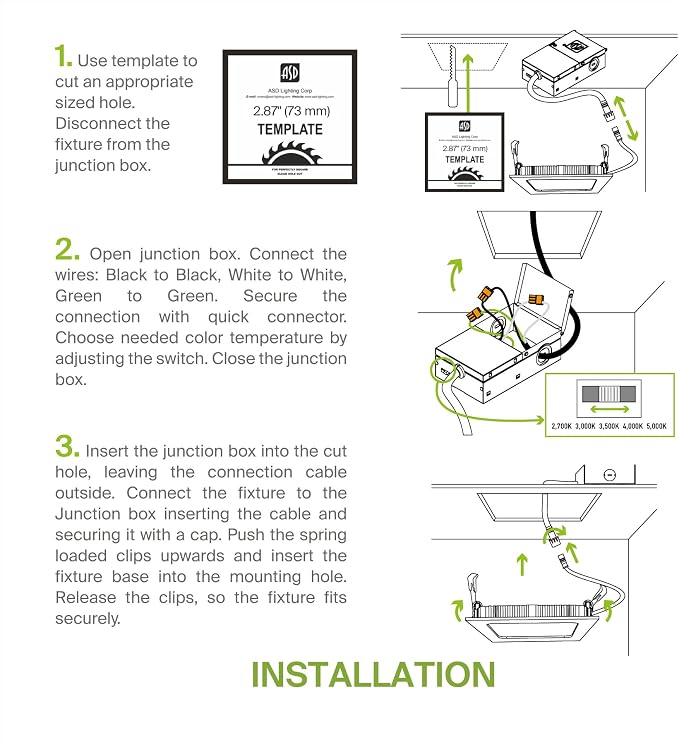 ASD 24 Pack LED Square Recessed Lighting 3 Inch, 5 CCT 2700K-5000K CRI90+, 6W 30W Eqv, Ultra Thin Dimmable Ceiling Lights with J Box, Canless Wafer Downlight, Slim Panel Light, UL Energy Star, White