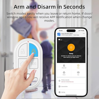 CPVAN Home Alarm System with PIR Motion Sensor, WiFi Wireless DIY Smart Door/Window Alarm for Home Security with Phone APP Alert 9 Pieces-Kit (Indoor PIR Alarm Host, 6 Door Sensors, 2 Remotes)