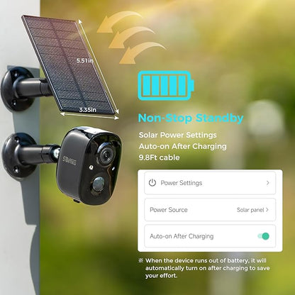 Vicohome 4CG6B Best 2K Solar Security Camera Wireless Outdoor,Battery Powered Camera,Easy to Setup, Motion Detection,Two Way Audio, Audible Flashlight Alarm,2.4GHz Wi-Fi,Color Night Vision, SD Slot
