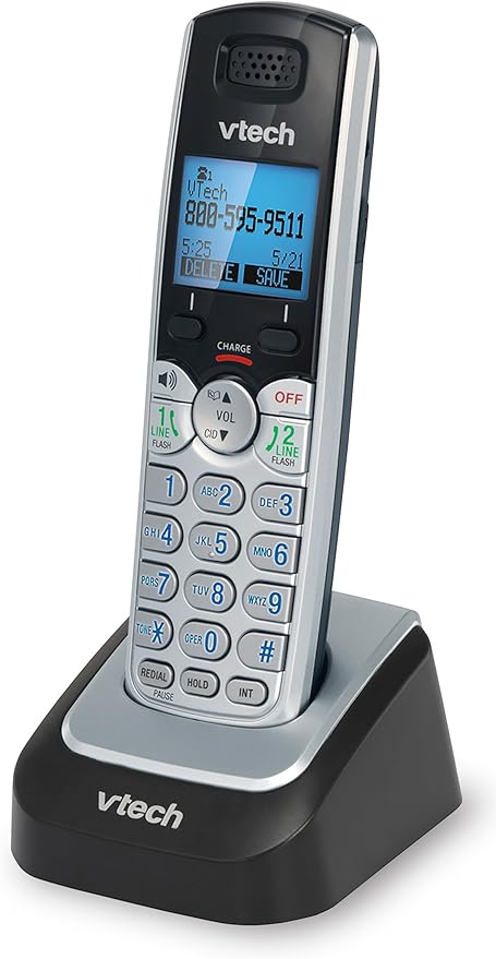 VTech Accessory Handset for DS6151 Series with 2-Line Cordless Phone, Suitable for Small Business or Home, Answering System, Expandable up to 12 Handsets, Intercom, Conference | DS6101 (Black/Silver)
