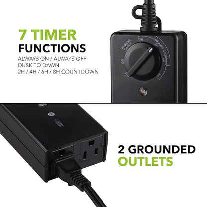 BN-LINK Outdoor Timer Outlet, Dusk+Countdown, 2 Grounded Outlets