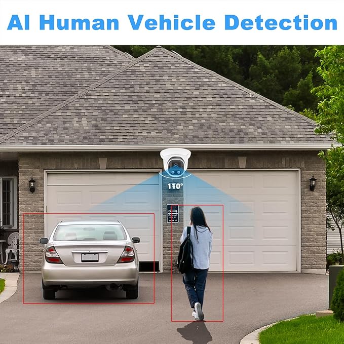 5MP PoE IP Color Night Vision Camera, Smart Dual Light Dome Security IP Camera, Built-in Mic, 98ft Night Vision, 110°Wide Angle, Human Vehicle Detection
