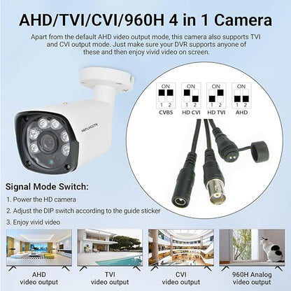 5MP Bullet Security Camera Hybird 4 in 1 TVI CVI AHD CVBS,5MP HD Weatherproof Outdoor Indoor Surveillance Cam,2.8mm Wide Angle,100ft Night Vision,Compatible with Analog TVI CVI AHD DVR