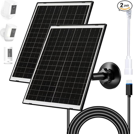 FUTUREZEN 10W Solar Panel for Ring Camera, DC 3.5×1.35mm & USB-C Solar Charger Compatible with Ring Stick Up & Spotlight Cam Battery Series, IP66 Waterproof, 7.2ft Charging Cable, 2 Pack