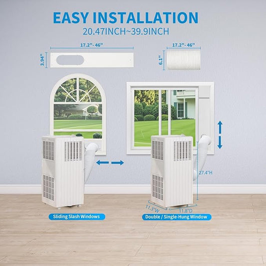 3 in-1 Portable Air Conditioner - 8,000 BTUs, Smart Remote Control, LED Display, Dehumidifier & Fan Modes, Ideal for Rooms up to 350 sq.ft