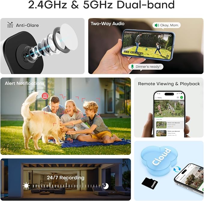 3MP 2K Window Camera for Home Security, 5Ghz & 2.4Ghz WiFi Human Detection Alert, AI Full Color Night Vision with Anti-Glare No Reflection 24/7 Recording, Easy to Install for House/Apartment (1 Pack)