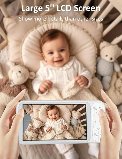 1080P Baby Monitor No WiFi, Pan Tilt 4X Zoom 5000mAh Battery Video Baby Monitor with Camera and Audio, 2-Way Talk, Night Vision, VOX, 1200FT