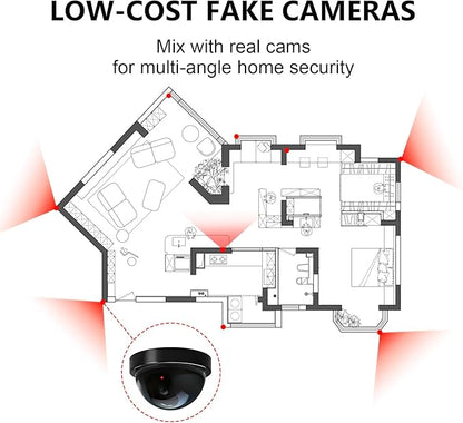 WALI Dummy Fake Security CCTV Dome Camera with Flashing Red LED Light with Security Alert Sticker Decals (SD-8), 8 Packs, Black