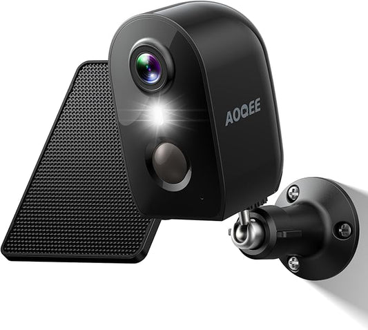 AOQEE Solar Camera Outdoor Wireless-2K Battery Powered Outside Cameras for Home Security with PIR Motion Detection, Siren Alarm, 2-Way Talk, SD Card&Optional Cloud Storage, Work with Alexa, Y8 1P
