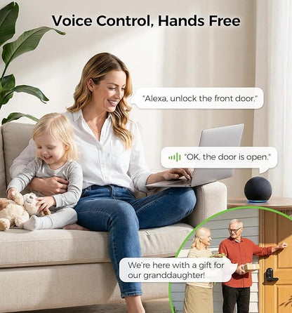 Smart Lock Keypad Door Lock with Handle, WiFi Keyless Entry Door Lock with Handle,Door Keypad Locks with Alexa & Google Assistant,Voice Control & APP Remote,Fingerprint,Key Fob,PIN Unlock,Auto Locking