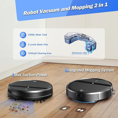 Kilgone Ultra-Slim 2.8in Robot Vacuum & Mop, Quiet 65dB, No-Tangle, Smart 3D Obstacle Avoidance, 2H Runtime for Pet Hair, Hard Floor & Low-Pile Carpet, App/Alexa