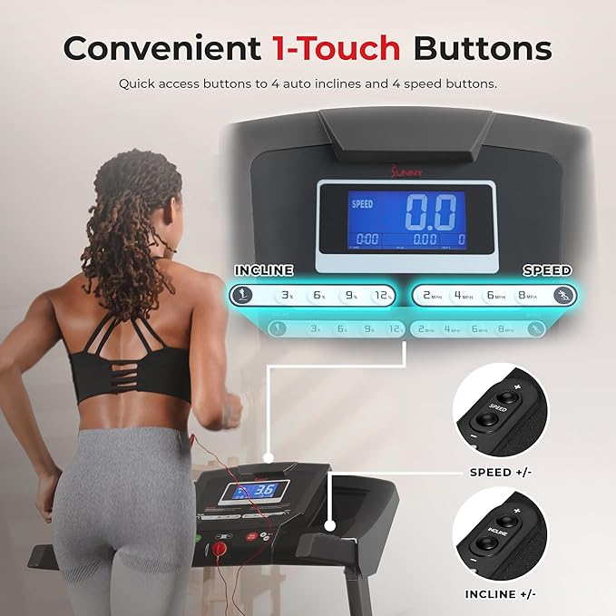 Sunny Health & Fitness Exercise Treadmills Double Deck Sizes and Incline Features with Bluetooth & SunnyFit App