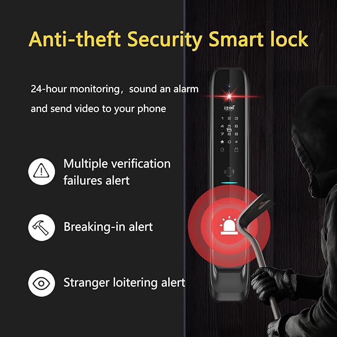 3D Face Recognition Smart Lock with Camera - Palm Vein & Fingerprint Keypad Door Handle - Video Doorbell, 4" HD Screen - Keyless Entry Electronic Mortise Deadbolt for Front Door, Waterproof