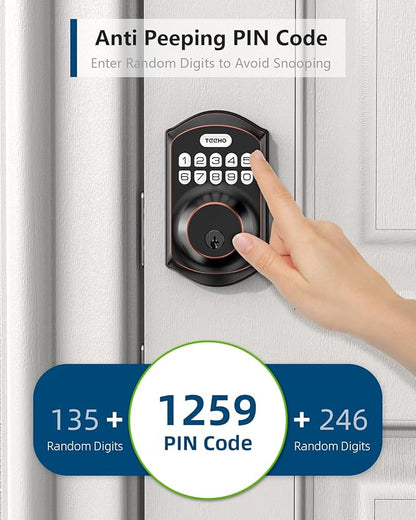 TEEHO TE001 Keyless Entry Door Lock with Keypad - Smart Deadbolt Lock for Front Door with 2 Keys - Auto Lock - Easy Installation - Oil-Rubbed Bronze