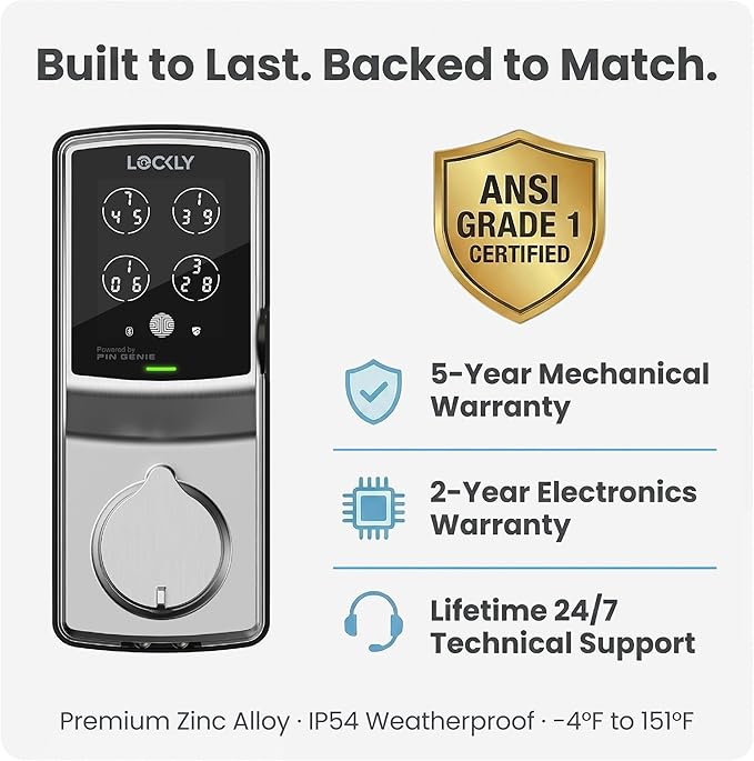 Lockly Secure Plus, Keyless Entry Door Lock, Smart Locks for Front Door, Smart Lock Deadbolt, PIN Genie® Keypad, 3D Biometric Fingerprint Sensor, Auto Lock Smart Door Lock
