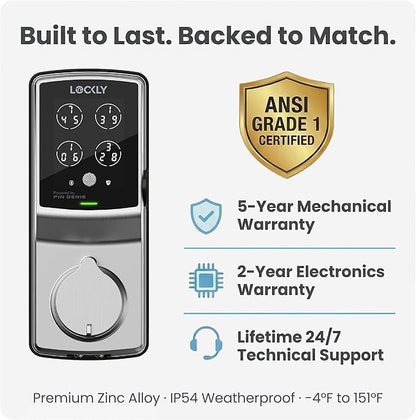 Lockly Secure Plus, Keyless Entry Door Lock, Smart Locks for Front Door, Smart Lock Deadbolt, PIN Genie® Keypad, 3D Biometric Fingerprint Sensor, Auto Lock Smart Door Lock