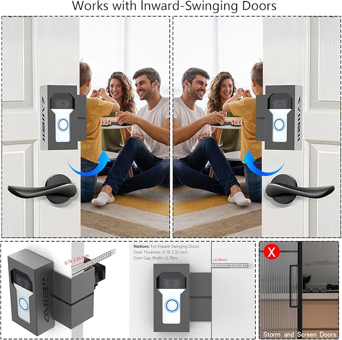Bleu Clair Anti-Theft Video Doorbell Mount All Metal Compatible with Ring/Blink Wireless Doorbell, with Charging Port, No Drill, Not Block Doorbell Motion Sensor, for Rentals Apartment