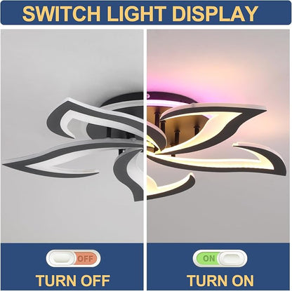 Modern LED Ceiling Light 50W, Dimmable 5-Petal Flush Mount, Black | 23.6" Flower Ceiling Light with Remote, 3000LM, 3000K-6000K, Modern Light Fixture for Bedroom Living Room Dining Room