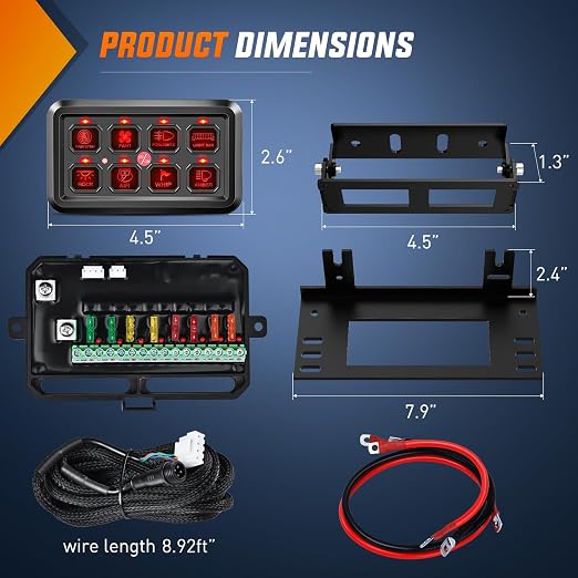 Nilight 8 Gang Switch Panel Relay System Automatic Dimmable | Universal Circuit Control Fuse Wiring Harness ON Off Red Backlit LED Pod for 12V Cars Trucks Boats Campers SUV