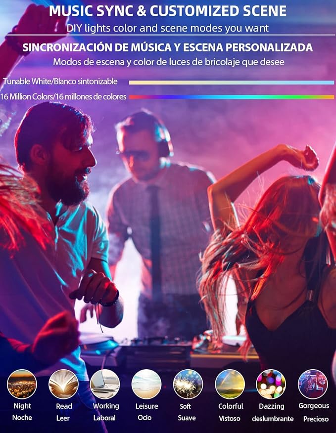 Smart WiFi LED Light Bulbs Compatible with Alexa and Google Home Assistant Music Sync Multi Color Changing Bulb A19 E26 10W 900LM (80W Equivalent) 4-Pack Smart Bulb White
