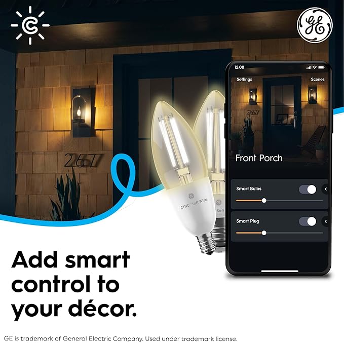 Cync GE Smart LED Light Bulb, B11 Candle Light Bulb – Works with Amazon Alexa & Google Home, 60W Equivalent, Soft White, 2.4GHz WiFi (4-Pack)