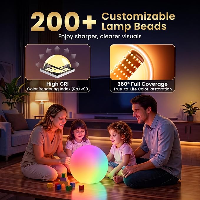 LOFTEK 12-inch LED Ball Night Light, Rechargeable Table Lamp with Remote | 25 Modes, 11 RGB Colors Orb Light, Dimmable, Cordless & Timer, Ambient Lighting for Home Bedroom Patio Decorative Lighting
