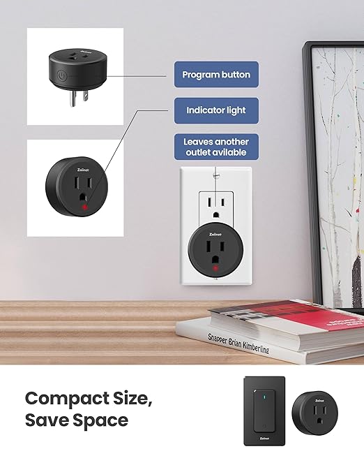 Remote Control Outlet Plug with 2 Switches, Buckle Design & Removable Wireless Light Switch, 300 ft, 1500W On Off Power Switch for Household Appliances, No Wiring No WiFi, Programmable, Black