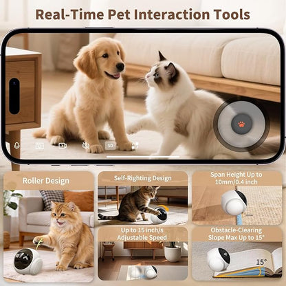 1080P Pet Camera Robot: Indoor Movable Home Security Camera with App Control, Night Vision, 2-Way Talk, Motion Detection, SD Card Storage, Smart Pet Cam for Cat/Dog/Baby/Elderly Monitor